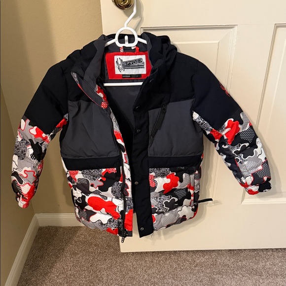 Spyder Kids Jacket — Black Gray & Red Camo Puffer